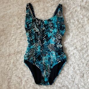 Speedo Snake Print Blue One Piece Bathing Suit - Size 6